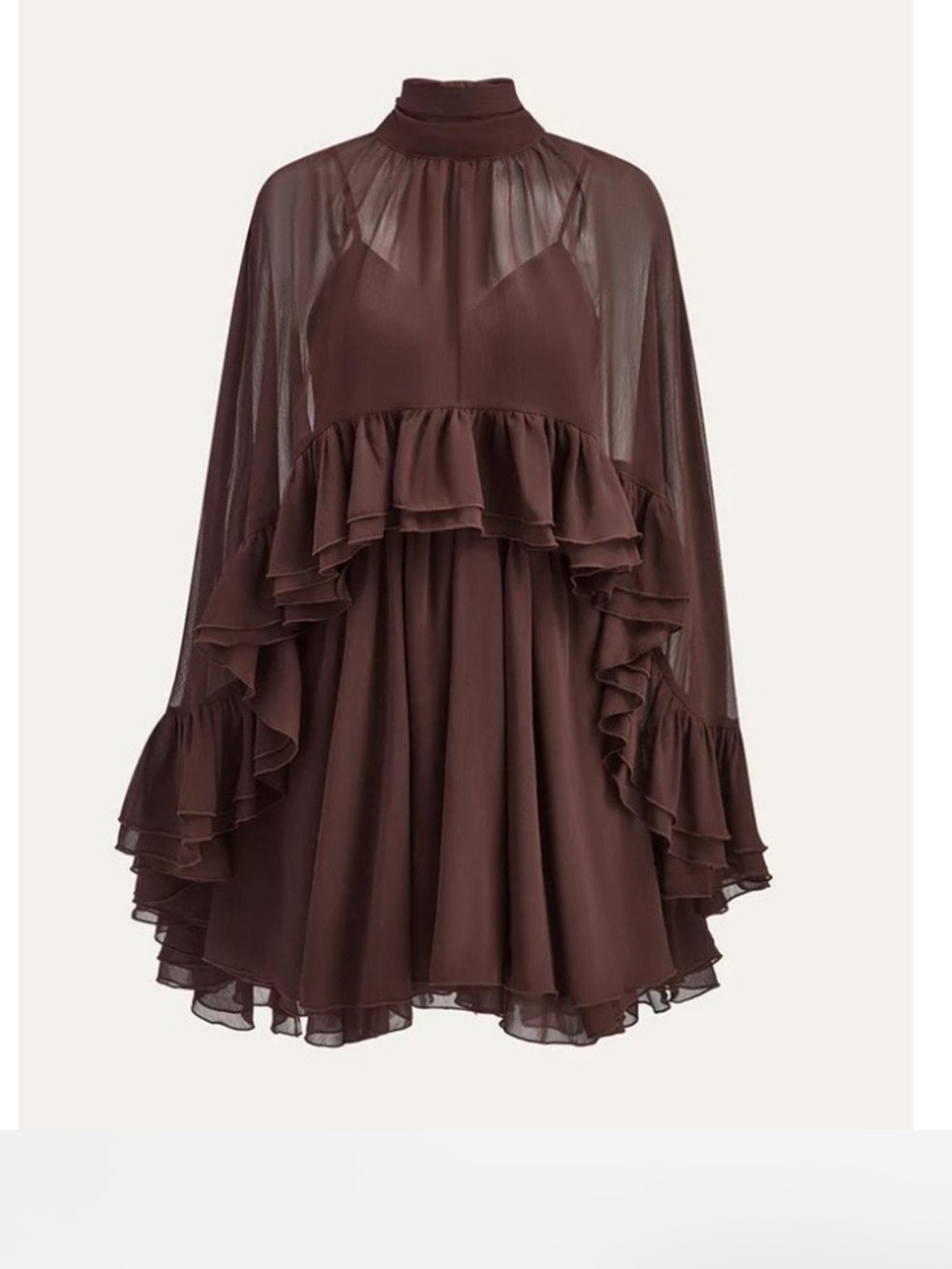 Commense Chocolate Brown Ruffle Mini Dress - Picture 2 of 7